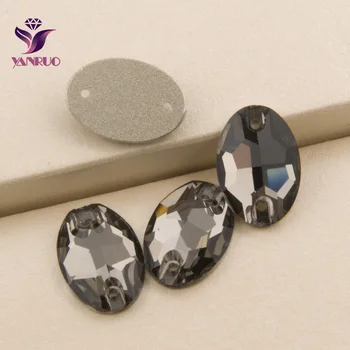 YANRUO 3210 Oval Diamante Negro de Coser en las Piedras de la Boda de diamantes de Imitación de Cristal Gris Cristal de Coser las planas de la Decoración de la Ropa