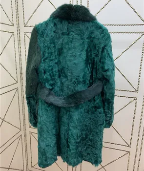 Nuevo invierno cordero real abrigo de piel de mujer de lujo natural de visón cuello de piel gruesa caliente abrigos largos