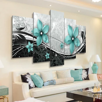 Moderno, Pintura en tela, 5 Piezas Hermosa Flor Azul, Carteles y Grabados sin enmarcar, Arte de la Pared las Imágenes de la Pared para la Sala de estar