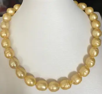 Enorme el 10-13mm de los mares del sur barroco de oro de la perla collar de 18 pulgadas broche de oro de 14k