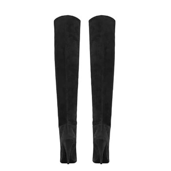 Arden Furtado 2018 otoño invierno de la moda de cono tacones tacones de 10cm negro verde suede altura de la rodilla con pliegues botas sexy zapatos de mujer