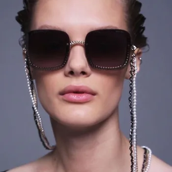 QPeClou 2019 Nueva Moda De La Única Cadena De Metal De La Plaza De Gafas De Sol De Las Mujeres De La Vendimia De La Marca Del Diseñador De Gafas De Sol De Los Hombres Enviados Sin Cadena