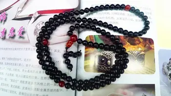 Ventas al por mayor 108 Budista Tibetano 6mm Elástica Ágatas Negras jades Perlas Budismo Buda Oración Mala Collar/pulseras