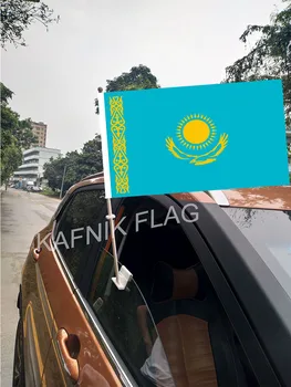 KAFNIK,30*45CM Kazajstán Ventana del Coche de Banderas y Pancartas de los Países del Mundo Banderas de encargo con 43/52cm el asta de la bandera para la decoración del coche