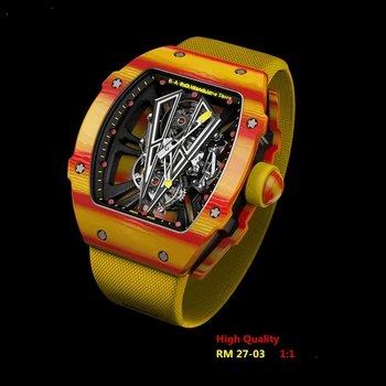 Mens de Lujo de los Relojes de Lujo RM27-03 Tourbillon Automático reloj mecánico de carbono en caso de Richard reloj