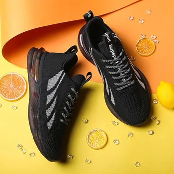 Nueve de la mañana con Estilo de los Hombres Running Zapatillas de deporte de Gran Tamaño Fuera de Jogging Zapatos de Malla Transpirable Caminar cordones Negro Calzado deportivo
