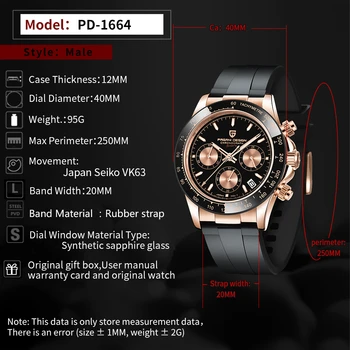 PAGANI Diseño de las Mejores Marcas Negras de los Hombres Relojes de Lujo de Cuarzo Daytona reloj de los hombres del Deporte del Cronógrafo 100M Impermeable reloj de pulsera PD-1664