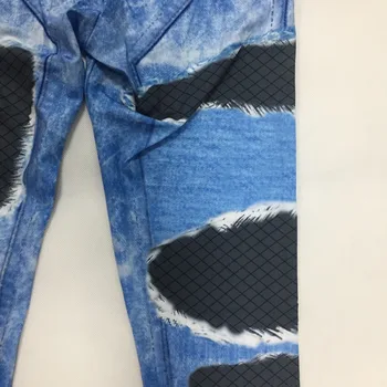 Las mujeres Jeans Azul de Impresión Leggings Deportivos de Entrenamiento Leggins 3D de Entrenamiento de Fitness Elastic Pantalones