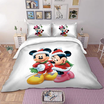 Disney, de Navidad, juego de Cama de Mickey y Minnie Fundas de almohada funda de Edredón de Gemelas Completa de Queen King Size, ropa de cama de los Niños