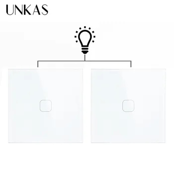 UNKAS prueba de agua y fuego Estándar de la UE de Lujo de Cristal del Panel 1 de la Pandilla 2 Forma en que la Luz de la Pared Táctil Interruptor de