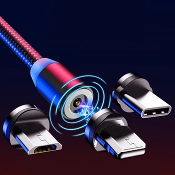 Magnético Cable para el Iphone 6 7 Xs para Samsung S8 S9 Cargador Cable de 360 Grados de Rotación del Cable Micro Usb