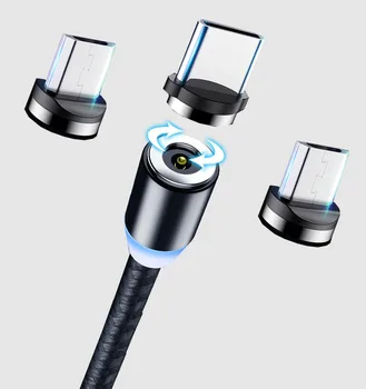 Magnético Cable para el Iphone 6 7 Xs para Samsung S8 S9 Cargador Cable de 360 Grados de Rotación del Cable Micro Usb