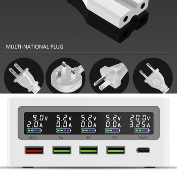 5-Puerto QC3.0 USB Tipo C EP 65W Adaptador de la Energía Qi Inalámbrico Cargador de teléfono Móvil Cargador Rápido de la Estación Para Portátil Teléfono Móvil