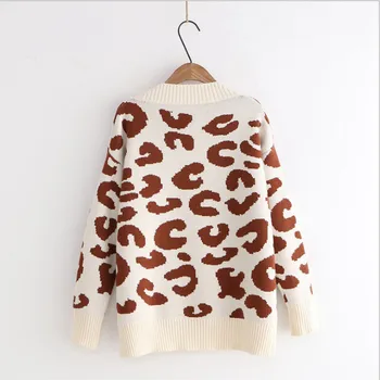 Las mujeres de la impresión del Leopardo Cárdigan suelto nuevo estilo de punto suéter de la moda abrigo otoño invierno ropa de abrigo