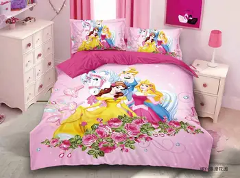 Disney más barato juego de sábanas para cama infantil de decoración de tamaño único fundas de edredón doble hoja plana 3pcs de la princesa de promoción de envío gratuito