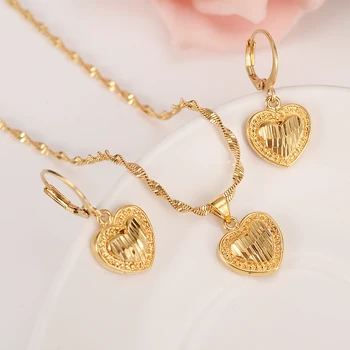 14 k oro Sólido GF Collar Pendiente de la Mujer a la Fiesta de Don Dubai corazón de amor de la corona Conjuntos de Joyas de novia de regalo de BRICOLAJE encantos de las niñas