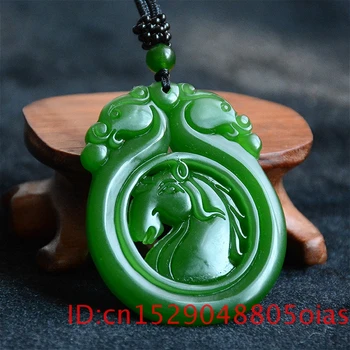 Natural Verde Chino Jade Caballo Dragón Colgante de Collar de Moda del Encanto de la Joyería de Doble cara Hueco Tallado Amuleto Regalos para Ella