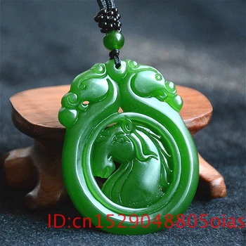 Natural Verde Chino Jade Caballo Dragón Colgante de Collar de Moda del Encanto de la Joyería de Doble cara Hueco Tallado Amuleto Regalos para Ella
