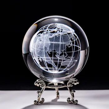 6cm 3D de la Tierra en Miniatura Grabado en Láser Bola de Cristal, esfera de Cristal, Esfera de Cristal Artesanal Adorno Decorativas Casa de la Bola de Regalo