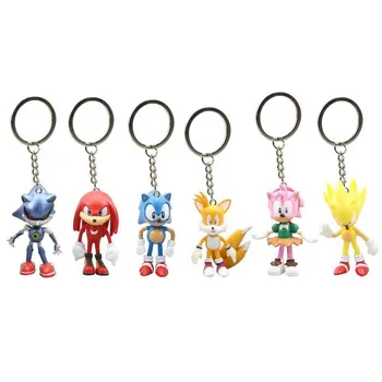 6Pcs/Set de 7cm de Sonic Figuras de Pvc de Sonic Shadow Colas de los Caracteres de la Figura Llavero de Juguetes Para los Niños Regalo de Navidad
