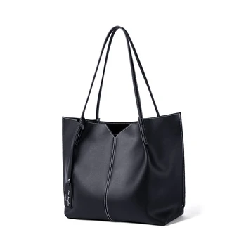 En stock de la Marca del Diseñador de cuero genuino bolsas Limitados de Negocios de las Mujeres del Bolso de Piel Totalmente bolsas de Hombro Negro bolso grande QS291