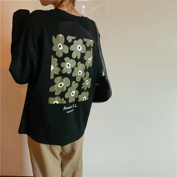 Moda Camiseta Floral Para Las Mujeres De La Flor De Impresión De La Camiseta Femme Elegantes Damas Suelto Blanco Casual De La Camiseta De La Dames Streetwear