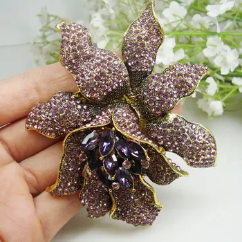 Estilo Vintage Broche De Púrpura Diamantes De Imitación De Cristal De Flor De La Orquídea Broche Pin De La Moda De La Mujer De La Flor Broches De Envío Gratis