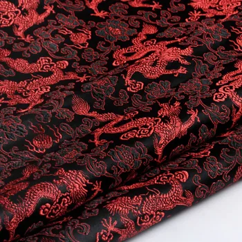 Tranditonal Negro Dragón Rojo Brocado Tejido 50x72cm Jacquard de Prendas de vestir Traje de retazos de tela de Tapizado de Mobiliario Materil Curt