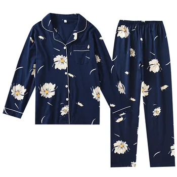 De estilo japonés de nuevo la primavera y el otoño damas algodón pijamas traje de pequeñas flores de manga larga de dos piezas de la casa de verano de servicio