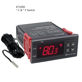 Digital KT1000 Controlador de Temperatura ° C/ ° F Termostato Relé de 10A Termorregulador Calefacción Refrigeración Interruptor Regulador de la incubadora