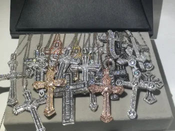 Original 925 de Plata Exquisita de la Biblia Jesús Cruz Colgante de Collar de las Mujeres de los Hombres de Lujo de la Joyería fina Crucifijo Encanto de Diamante Simulado
