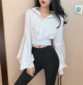 Blusen damen otoño 2021 nuevo diseño de manga larga de algodón blusa OL blanco negro de cintura delgada hueco camisetas de bluse chemisier