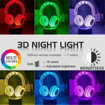 3d Luz de la Noche Auricular Led con Sensor Táctil Colorida de la Lamparita de noche para el Dormitorio de los Niños, Luz Decorativa Regalo Fresco para los niños 3d Lámpara de Escritorio