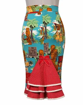 30 - pinup estilo de las mujeres de la vendimia de los años 50 Moai de lunares volantes de maniobra de proa midi falda lápiz retro saia más el tamaño de semi-pura de faldas