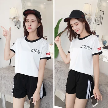Estudiante Causal al aire libre traje de verano nueva versión coreana de la refrescante de manga corta T-shirt, pantalones cortos deportivos de dos piezas