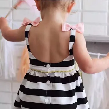 1 A 5 Años De Las Niñas De Bebé De Vestidos De Los Niños De Verano De Algodón Europeo Stlye Arco Vestido A Rayas