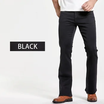 Mens De Arranque Jeans Ligeramente Acampanado Slim Fit Blue Jeans Negros Clásico Masculino Estiramiento De La Tela Del Dril De Algodón