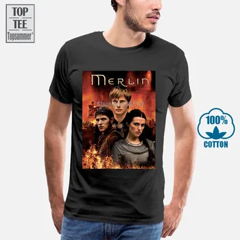Merlin T-Shirt 2019 Personaje de la Tv Cartel de la Camiseta de Arthur Impreso para Hombre de Algodón de la Camiseta de la Vendimia Masculina Ropa para Hombres Más Tamaño Tops Camisetas