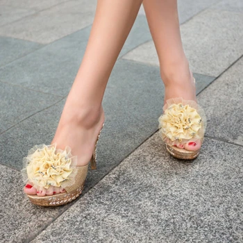 2019 Nueva de Lujo de las Mujeres Zapatillas de Moda de Verano Super Sexy zapatos de Tacón Alto de 11,5 cm Peep Toe de Fiesta Zapatos de Mujer con Plataforma de Mujer de Fiesta Zapatos