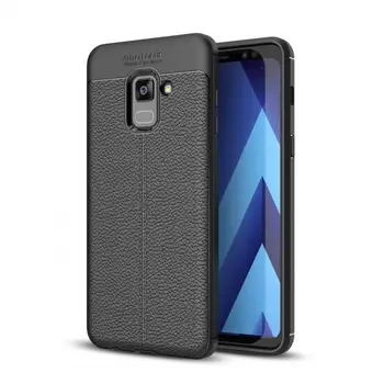 Caso para Samsung Galaxy A8 mate de silicona cubierta de protección con la imitación de cuero para el teléfono Samsung A8 Negro