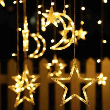 138LED Cortina de Luces de Navidad Guirnalda LED de Luz de Estrellas, de la Luna Luces de Hadas Garland Partido de la Decoración del Jardín de la Cadena de la Lámpara de la Cortina de Luces