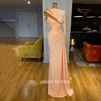 ÁNGEL NOVIAS Mangas Largas Lápiz Falda Recta de color Rosa Vestido de Noche 2020 Formal Vestidos de 2021 vestido sirena largo