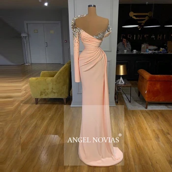 ÁNGEL NOVIAS Mangas Largas Lápiz Falda Recta de color Rosa Vestido de Noche 2020 Formal Vestidos de 2021 vestido sirena largo