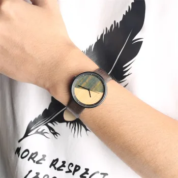 La moda Madera Rayas Movimiento de Cuarzo reloj de Pulsera para Hombres, Mujeres Dial Único de la PU de Cuero de los Relojes de la Nueva Llegada De 2019 Casual Reloj de los Hombres