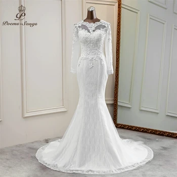 2020 Nuevas flores de la boda vestido de mangas largas matrimonio vestido de noiva sereia elegantes vestidos de novia de apliques sirena vestido de la novia