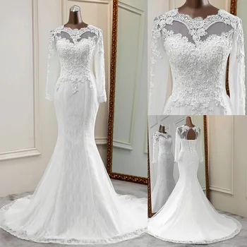 2020 Nuevas flores de la boda vestido de mangas largas matrimonio vestido de noiva sereia elegantes vestidos de novia de apliques sirena vestido de la novia
