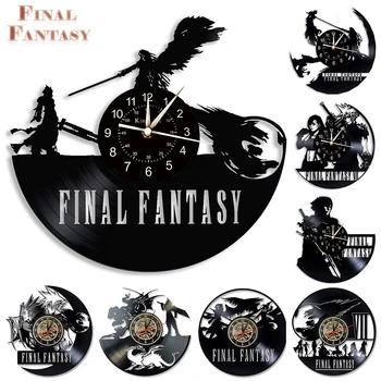 Final Fantasy Reloj de discos de Vinilo de Pared Reloj de Pared LED Reloj | 7 Color Luminoso Reloj de Pared | Regalos Creativos para Niños y Amigos.
