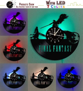 Final Fantasy Reloj de discos de Vinilo de Pared Reloj de Pared LED Reloj | 7 Color Luminoso Reloj de Pared | Regalos Creativos para Niños y Amigos.