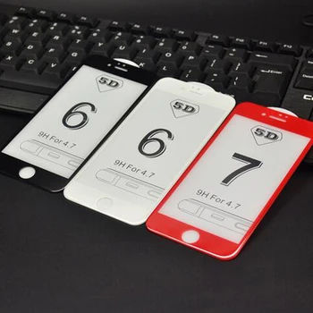 La dureza de 9H 5D para iPhone7 7plus Protector de Pantalla de Cristal Rojo de la Plena Cobertura de Vidrio Templado para el iPhone 8 6 6s Protector de Pantalla de Vidrio