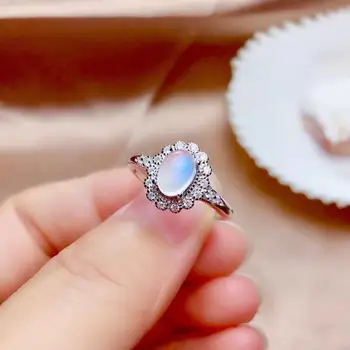 Nuevo estilo naturales moonstone anillo y collar de la joyería conjunto real de plata 925 piedra de la suerte Géminis niña regalo de cumpleaños